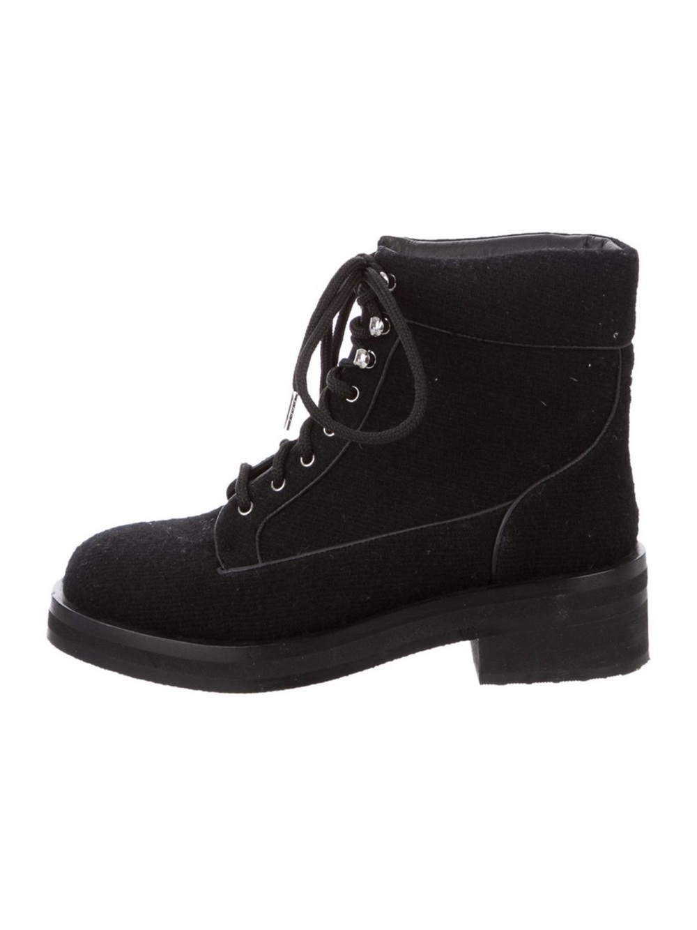 CHANEL Black Lace-Up Ankle Boots
